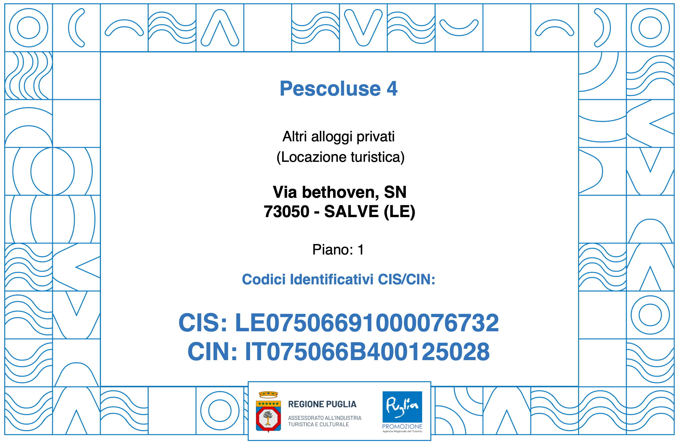 Certificato CIN IT075066B400125028 — Casa Pescoluse 4