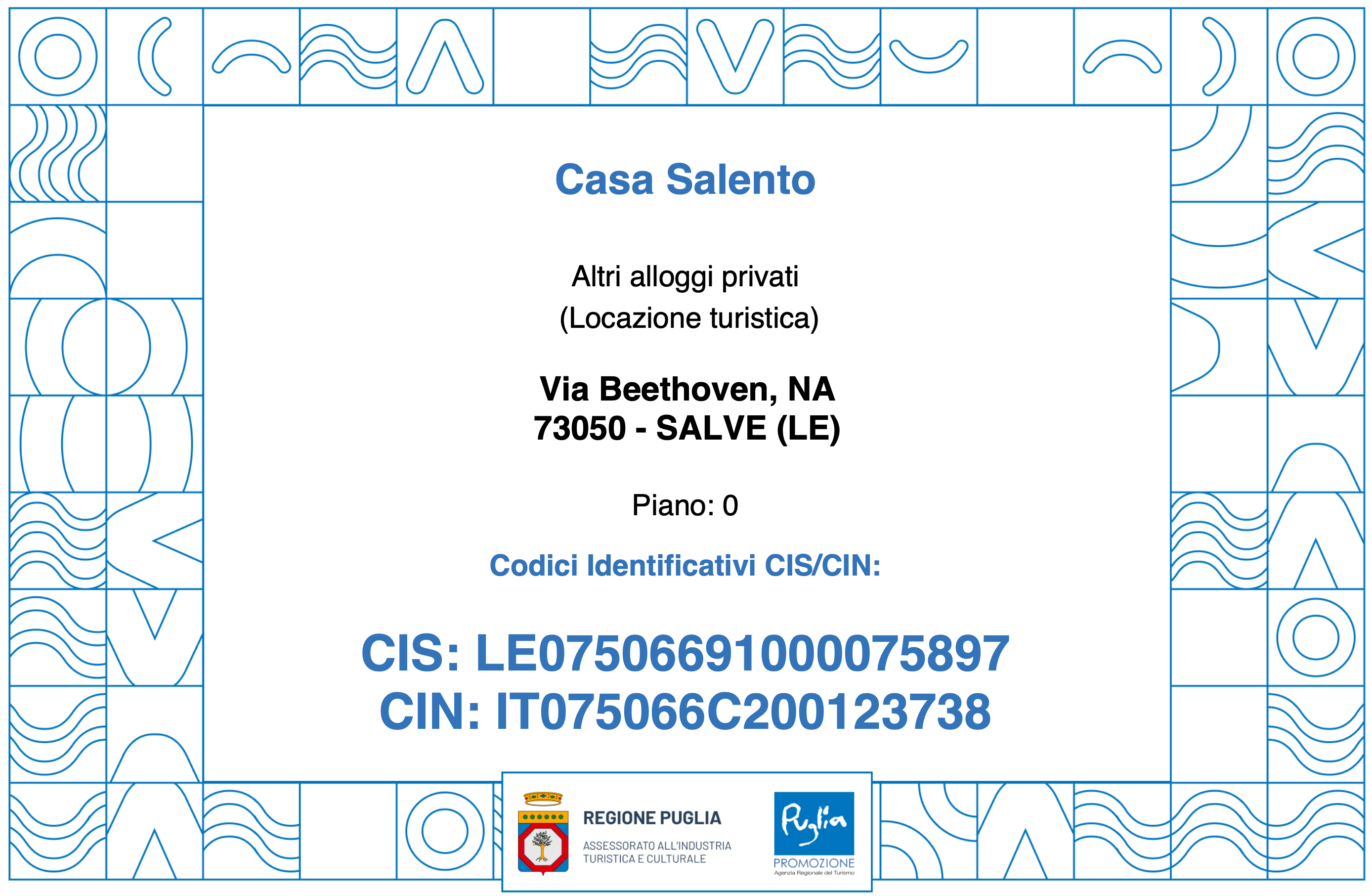 Certificato CIN IT07506691000075897 — Casa Salento