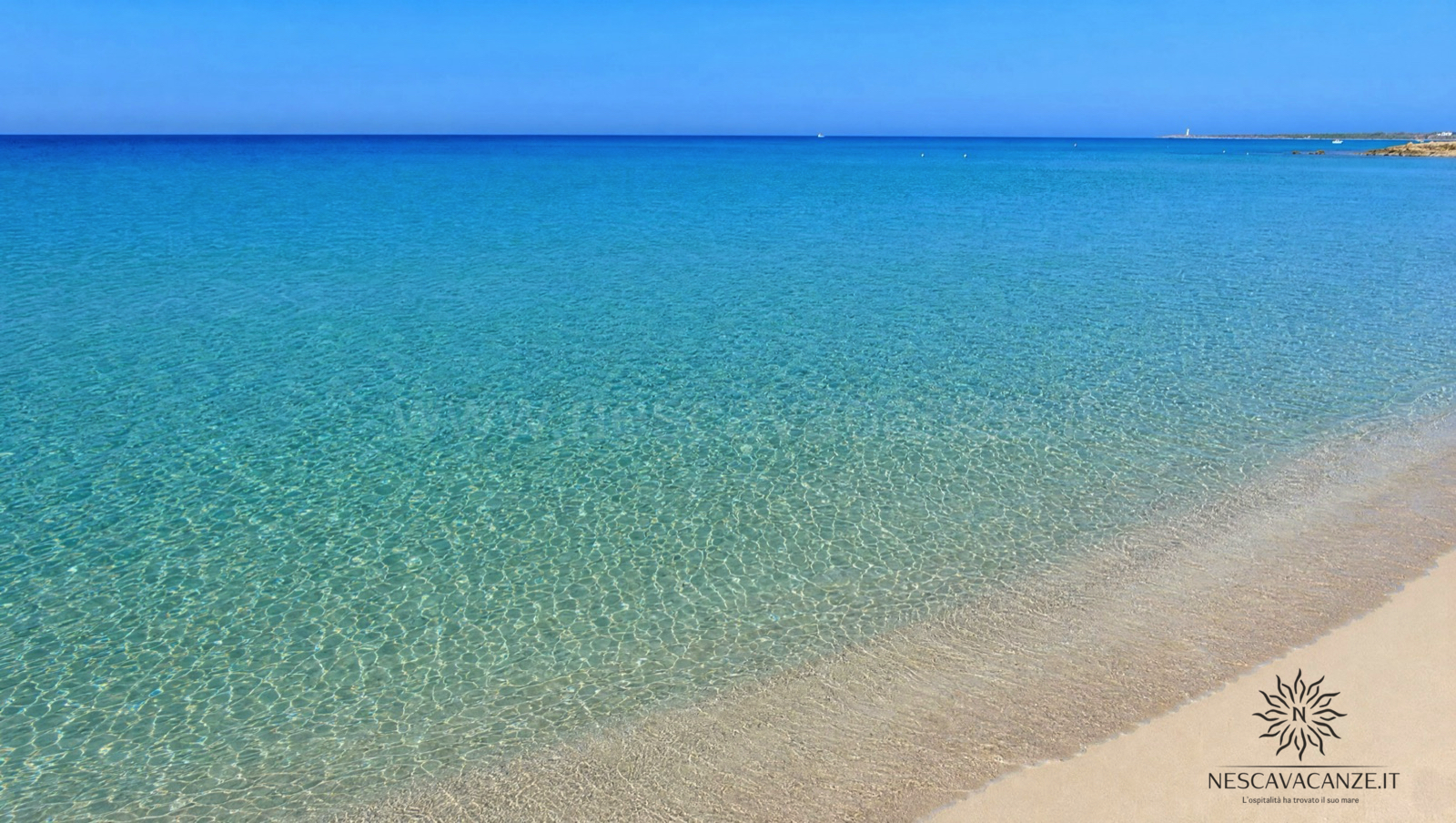 Le acque basse, trasparenti e turchesi della spiaggia di Pescoluse con il fondale di sabbia visibile