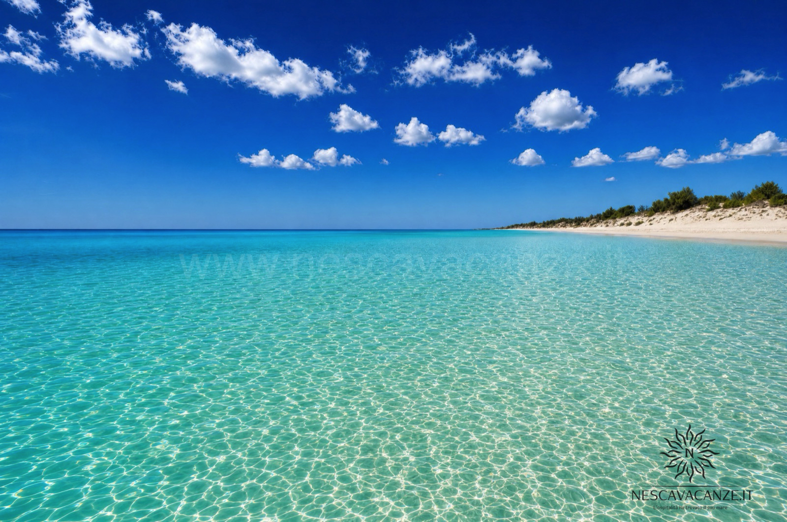 Le acque basse, cristalline e color turchese della spiaggia di Pescoluse, le Maldive del Salento